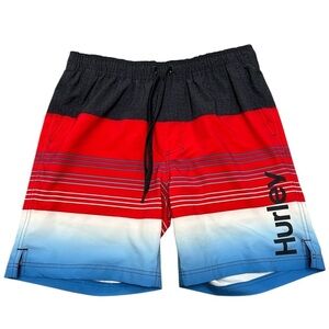 Hurley red white and blue swim trunks